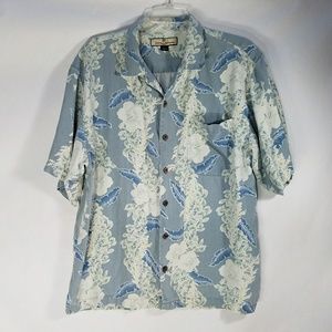 Tommy Bahama Hawai'i Aloha Shirt L Gray Silk EUC